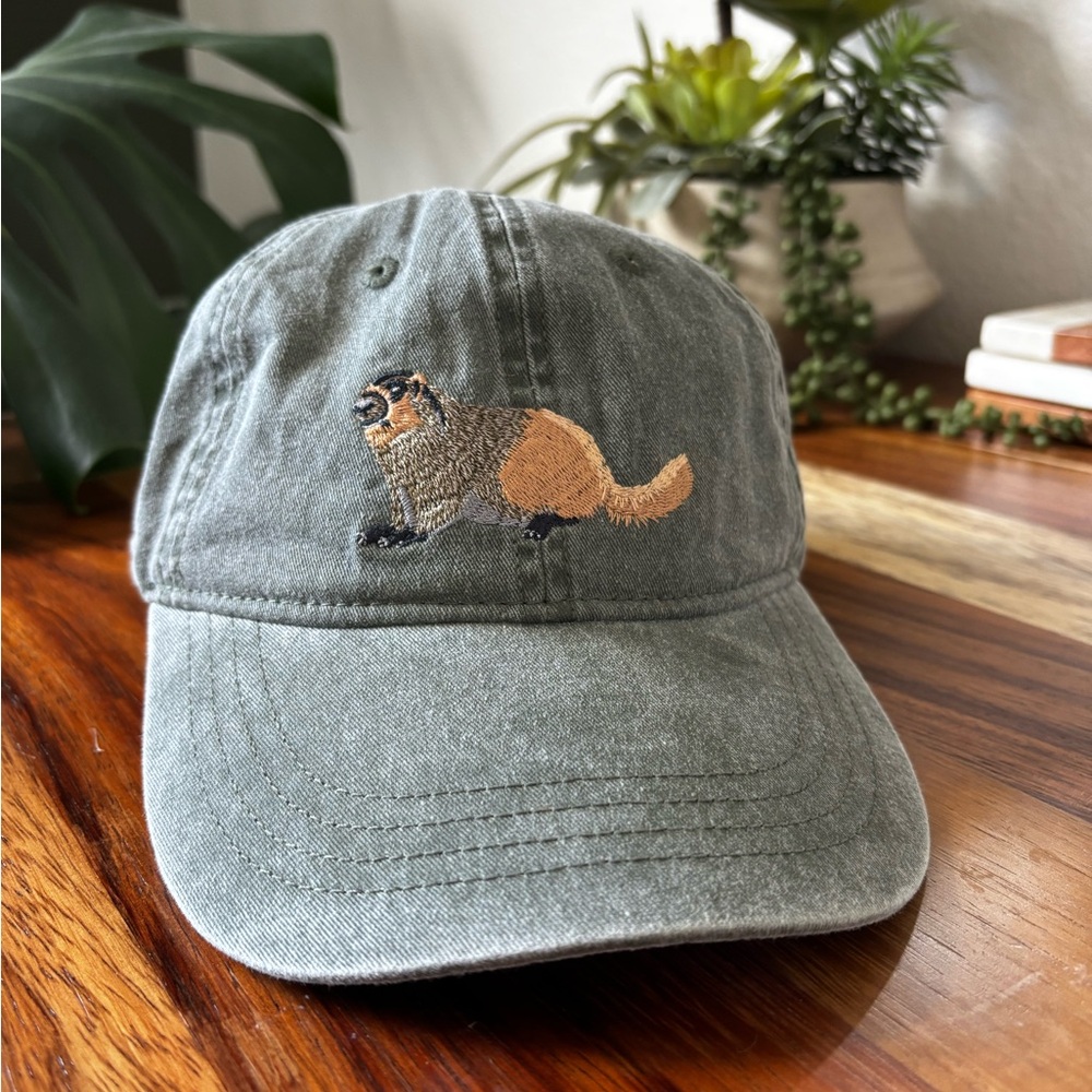 Green Cap with Marmot Embroidery